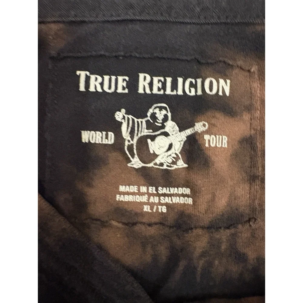 True Religion T Shirt Mens XL Black Tie Dye Budha World Tour Graphic Tee Skull - Picture 5 of 7
